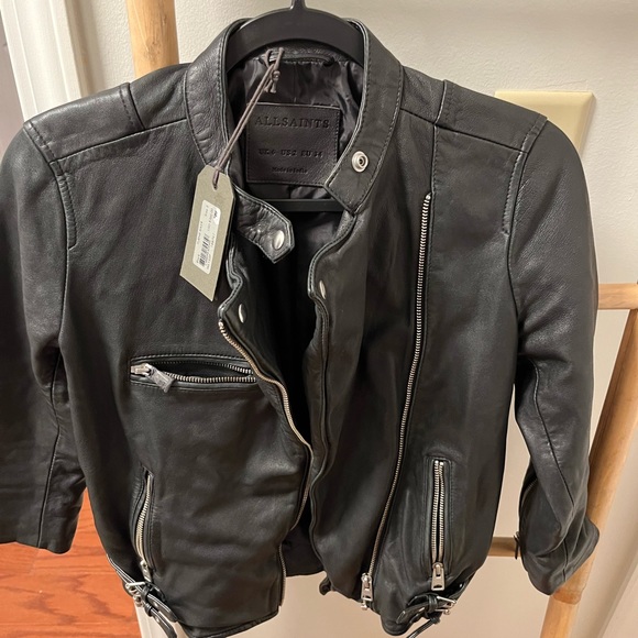 New: Allsaints Turne Leather Jacket Black Biker - Picture 5 of 9